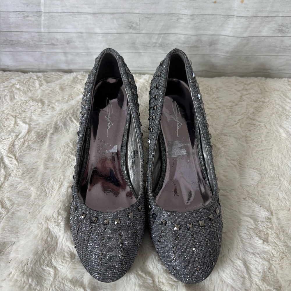 Sparkling Gray Studded Women's Heels(A237)